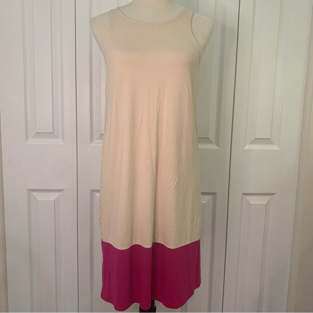 Holly Robinson Petite SzSm Cream and Hot Pink color lock sleeveless midi dress